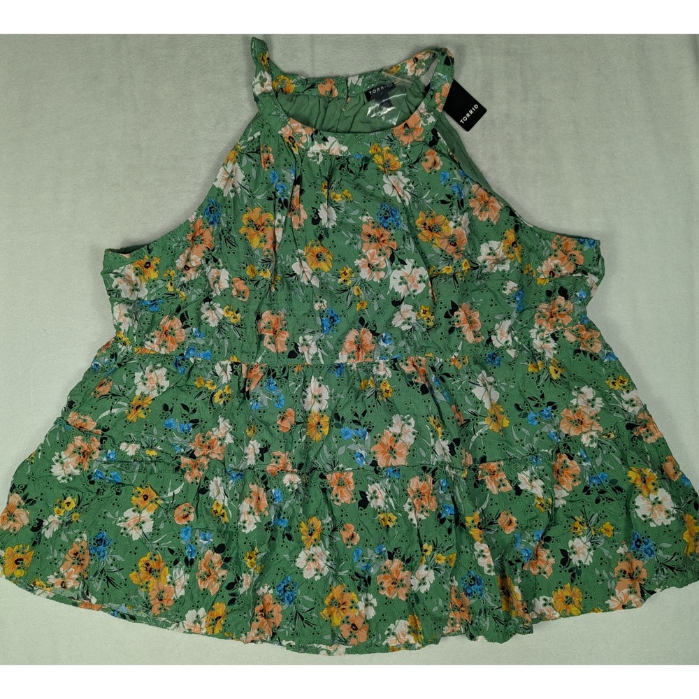 NEW Torrid Green Floral Eyelet Tiered Halter Babydoll Top 4X (26)